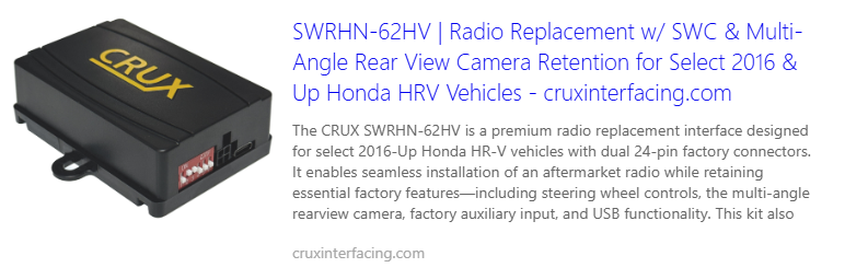 CRUX SWRHN-62HV Radio Replacement w/ SWC & Multi-Angle Rear View Camera Retention for Select 2016 & Up Honda HRV Vehicles — view 4