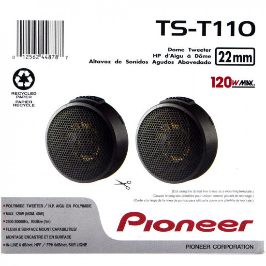 Pioneer TS-T110 7/8" Hard Dome Component Tweeters (120W Max) Flush/Surface Mount — view 2