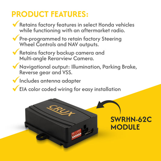 CRUX Interfacing Solutions SWRHN-62C Radio replacement w/ SWC & Rear View Camera Retention for Select 2016 & Up Honda Vehicles equipped with factory 5" screen — view 2