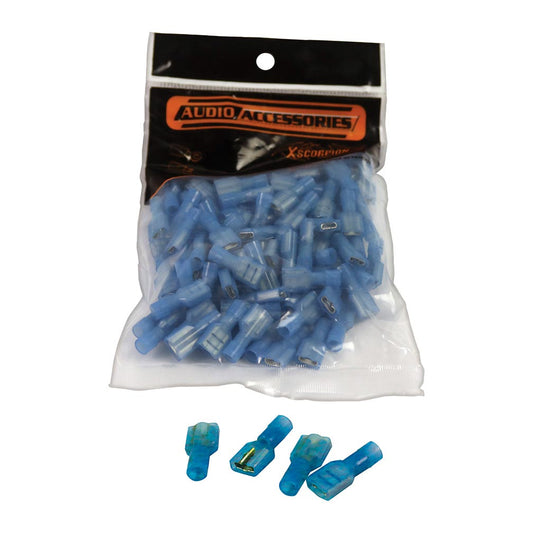 XScorpion FD250NFB Insulated Female Quick Disconnects 14-16 Gauge Blue Spade Terminals, 100PCS per Pack — view 1