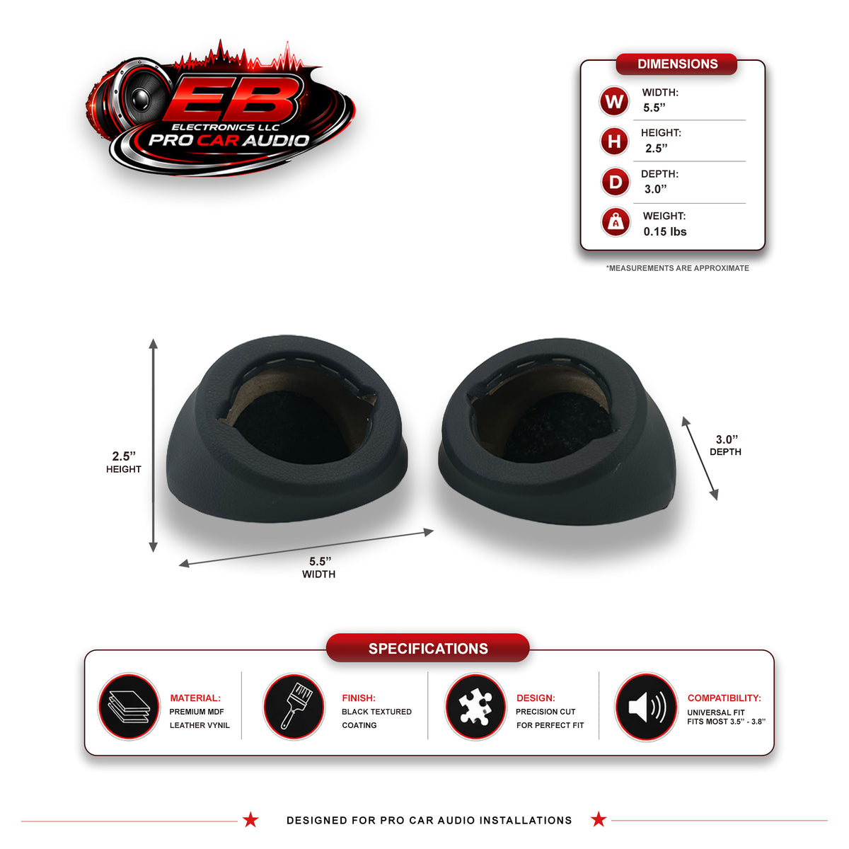 Universal 3.5" Angled Tweeter Pods – Pair – MDF Enclosure