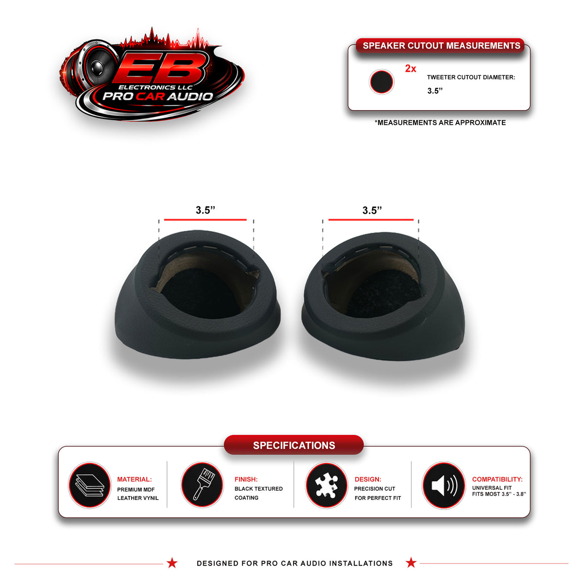 Universal 3.5" Angled Tweeter Pods – Pair – MDF Enclosure
