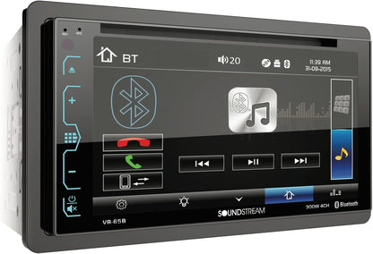 Soundstream VR-65B | 6.2” Double DIN DVD/CD/Bluetooth Car Receiver with RGB Illumination, Capacitive Touch, and 300W 4-Channel Amplifier — view 1