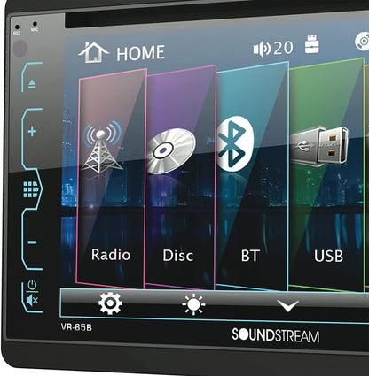 Soundstream VR-65B | 6.2” Double DIN DVD/CD/Bluetooth Car Receiver with RGB Illumination, Capacitive Touch, and 300W 4-Channel Amplifier — view 4