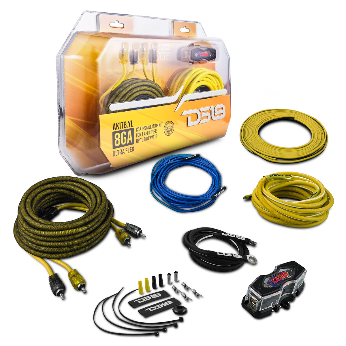 DS18 AKIT8.YL 8-GA Yellow SPEAKER WIRES OFC 100% COPPER SPEAKER WIRES