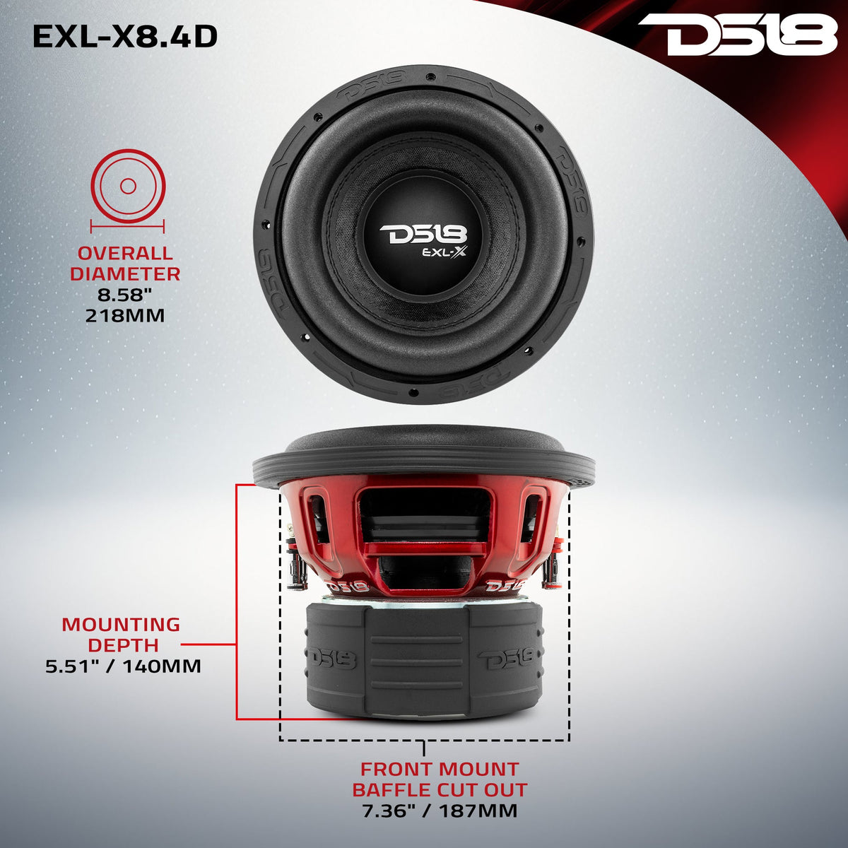 DS18 EXL-X8.4D EXL-X 8" Subwoofer 600 Watts Rms DVC 4-Ohms — view 5