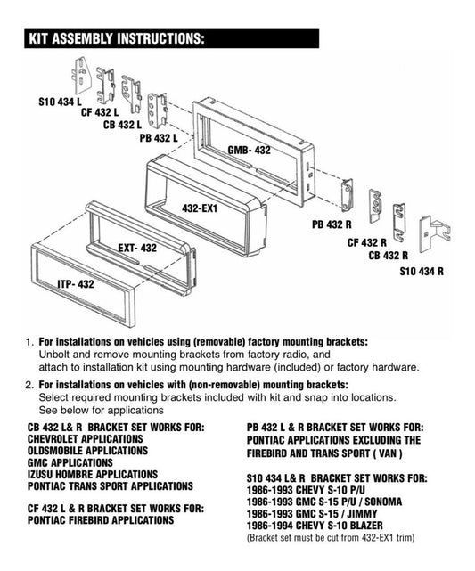 American International GMK434 Single DIN Radio Installation Kit for 1982-2004 GM Vehicles — view 1