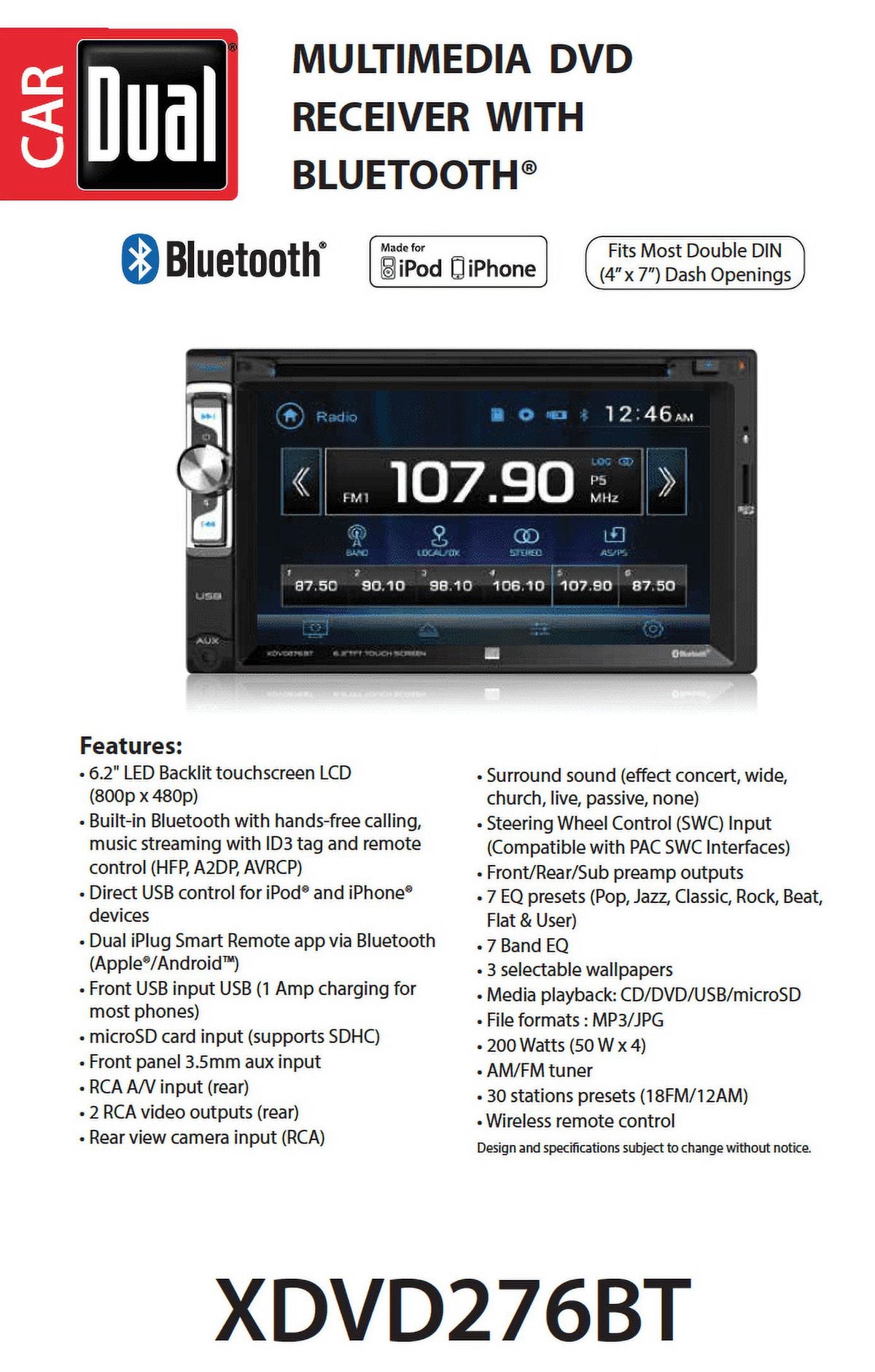 Dual Electronics 6.2″ AV DVD Receiver – XDVD276BT — view 3