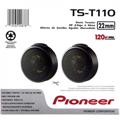 Pioneer TS-T110 7/8" Hard Dome Component Tweeters (120W Max) Flush/Surface Mount — view 2