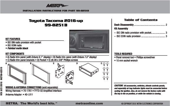 Metra 99-8251B Single/Double DIN Dash Kit for Toyota Tacoma 2016-2023 (Matte Black) — view 2