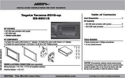 Metra 99-8251B Single/Double DIN Dash Kit for Toyota Tacoma 2016-2023 (Matte Black) — view 2