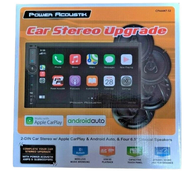 Power Acoustik Car Stereo Combo | Car Play/Android Auto Receiver & (4) 6.5" Speakers | 7" HD LCD with Capacitive Touchscreen & Bluetooth | Double Din | CPAAM7-S2 — view 2